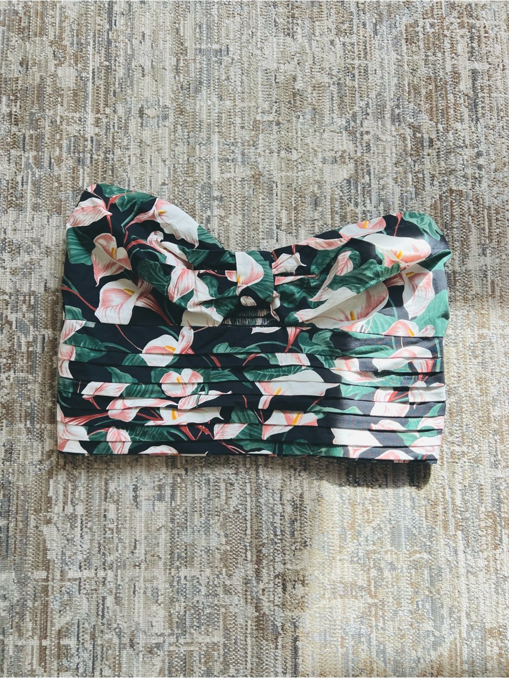 Express Floral Strapless Bandeau in Black and Dark Green with Pink Accents